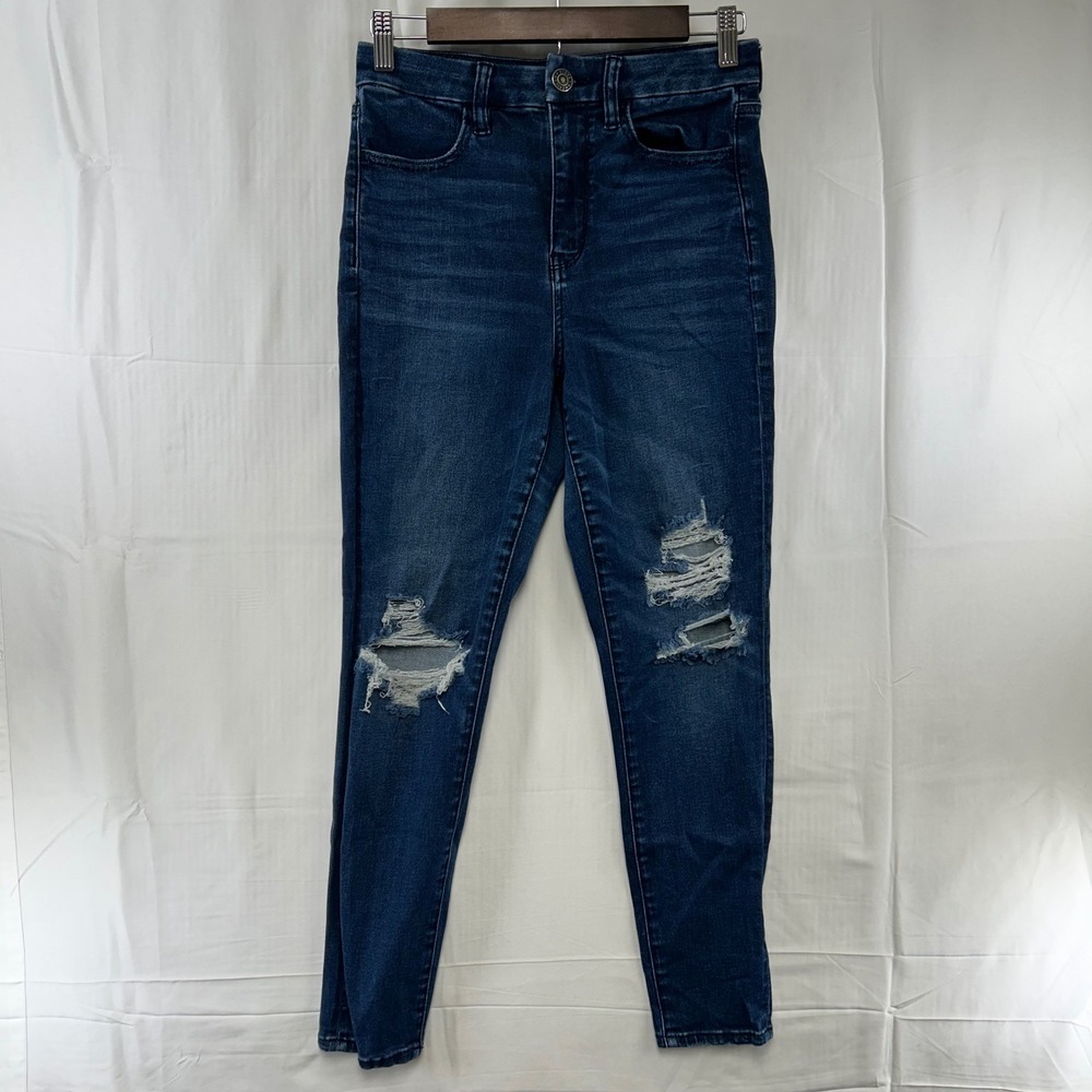 American Eagle Jegging Womens 8 Short Dark Blue‎ Distressed Curvy Hi-Rise